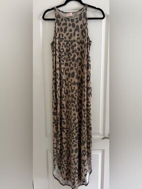 Sleeveless Leopard Print Maxi Dress - Tan & Black